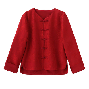 雅静靓衣中古风提花人丝缎面国风新中式短款外套2026年春秋季女装