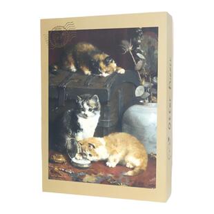 [otterpuzzle]拼图成人版治愈系500片蓝卡丝绒帆布纹可爱猫猫问时
