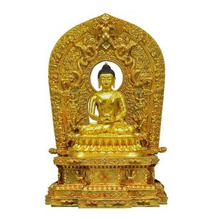 藏村铜像财神佛台底座 藏式客厅带背光佛龛 家用神像坐台加高托架