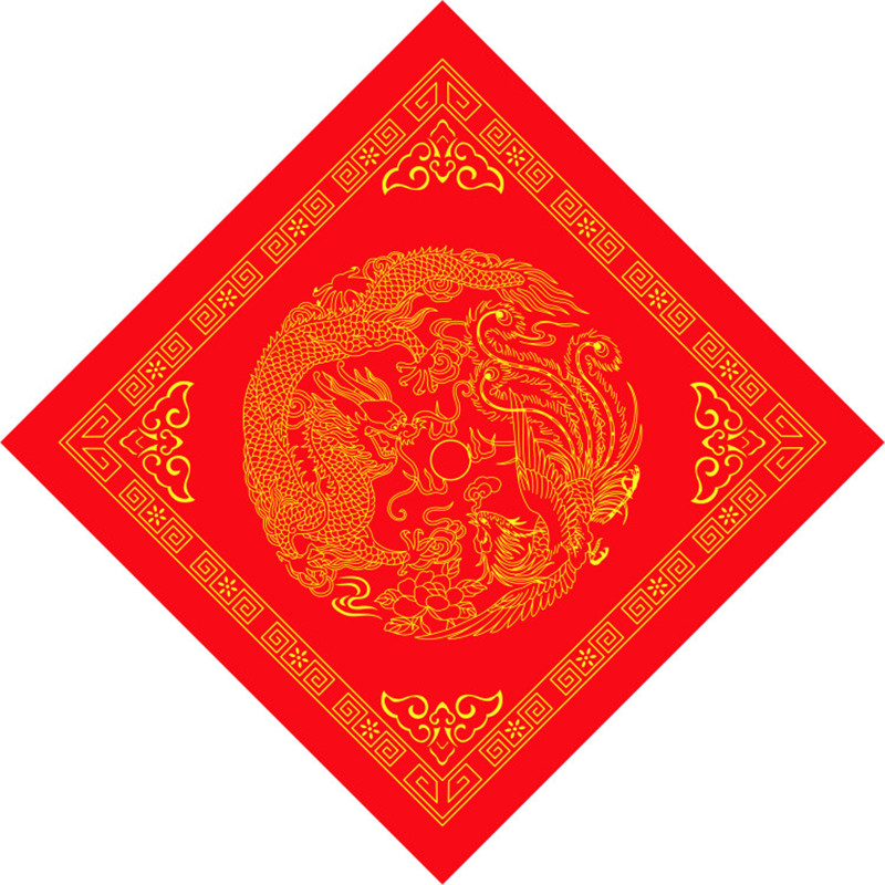 全年红加厚手写对联纸龙凤瓦当洒金边框空白春联纸大红纸龙门对联