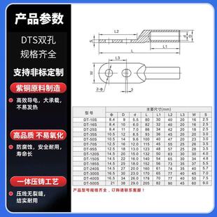 DTS双孔铜鼻子DT 95平方国标紫铜镀锡接线端子铜线耳