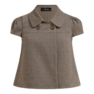 CIDER彼得潘领外套格子衬衫复古翻领格纹休闲短袖上衣114740919