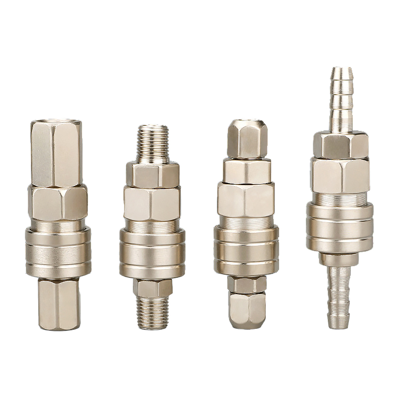 c式自锁快速接头气动快插空压机配件气泵圆二通三通气管快接公母