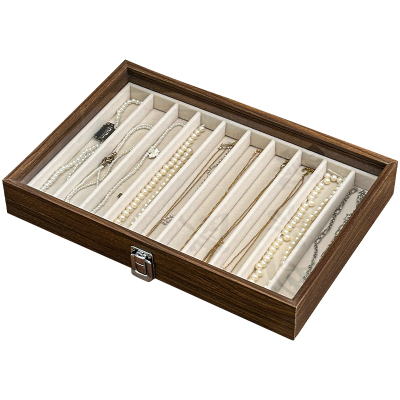 中古风珍珠项链收纳盒木质高档手串手链手镯珠宝带盖防尘首饰盒子