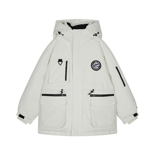 Champion冠军羽绒服女冬季工装派克服中长款保暖连帽拉链休闲外套