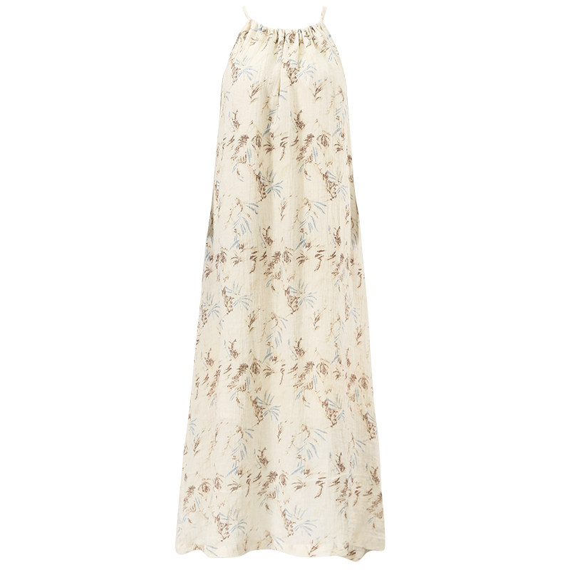 【限量款】重工草木染印花亚麻吊带裙背心长裙宽松无袖棉麻连衣裙