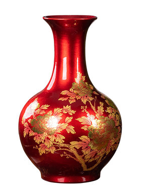 中国红牡丹插花景德镇陶瓷花瓶