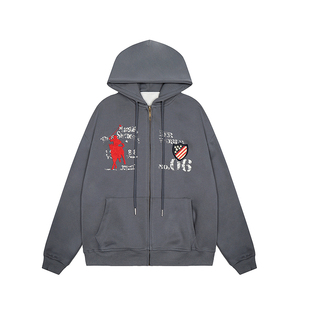 F383 美式复古设计感字母刺绣印花连帽卫衣男女重磅宽松百搭帽衫