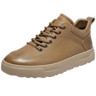 森达高帮鞋男2025冬新款复古工装鞋厚底头层牛皮休闲板鞋QJ046DD5