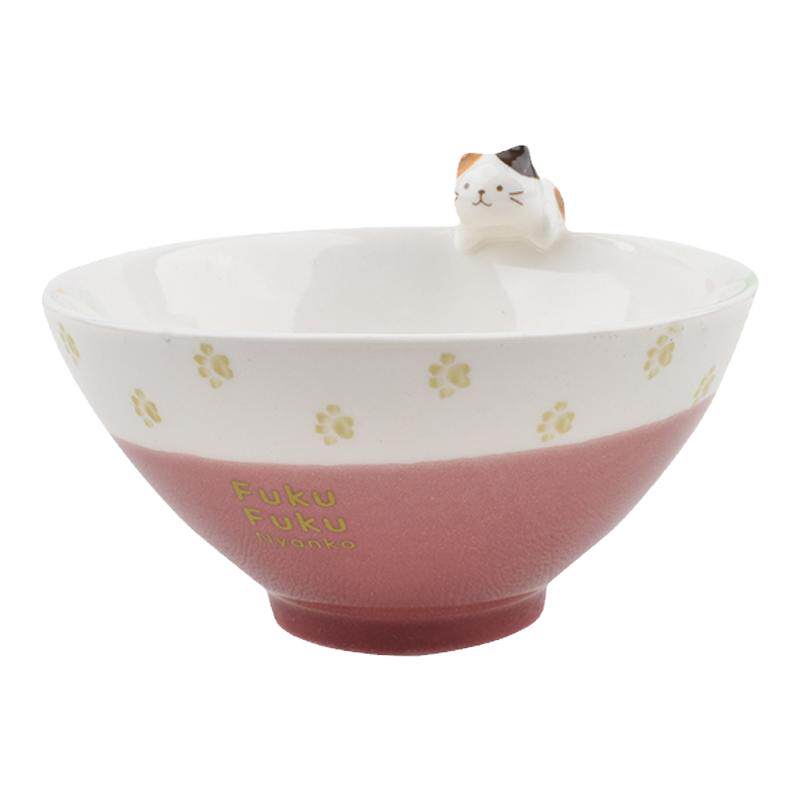 可爱猫咪陶瓷碗日式餐具家用碗卡通单个米饭碗甜品碗勺儿童碗三花