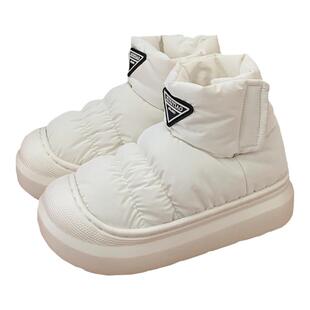 细细条 时尚字母标雪地靴保暖加厚冬季防水羽绒布魔术贴短靴女ins