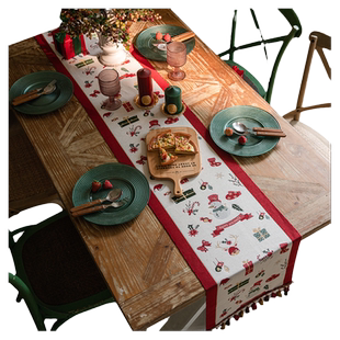 圣诞风美式加厚棉麻布艺长条桌旗长方形家用餐桌布茶几电视柜盖巾