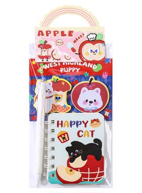 可爱苹果猫文具套装卡通笔记本贴纸笔学生高颜值礼品新款奖品礼袋装超高性价比热销节日儿童学生活动文具用品