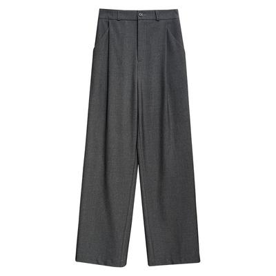 灰色窄版羊毛西装裤休闲宽松