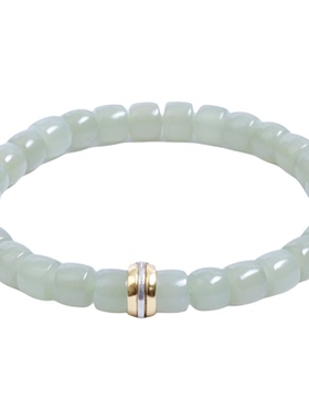 6*7mm天然和田玉冰晴水直切款手链纯银男女款高端玉石手串饰品