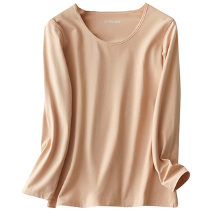 单件秋衣纯棉打底上衣女秋冬保暖内衣纯色线衣棉毛衫莹柔7055 605