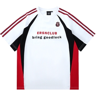 【凉感】ER泽西风短袖T恤男2026夏美式三条杠赛车服高街情侣上衣