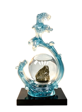 风生水起水晶金石树脂桌面摆件