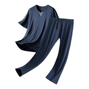 80S莫代尔睡衣男士短袖长裤夏季薄款冰丝男生圆领家居服礼盒套装