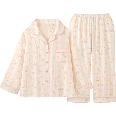 泡泡棉纱睡衣女款春秋新款超柔软