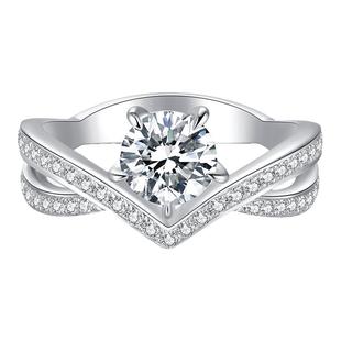 TopMiya【培育】人造钻石18K铂金爱翼天使戒指婚戒女群镶戒臂钻戒