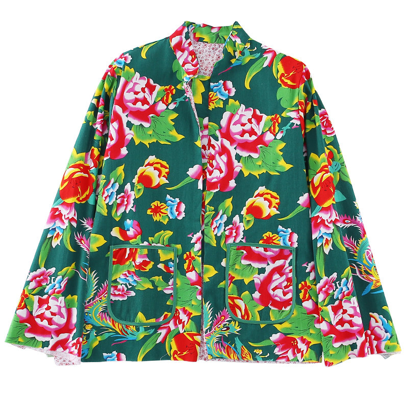大花布纯手工棉花棉衣半成品男士冬季中老年人修身棉服中国风棉袄