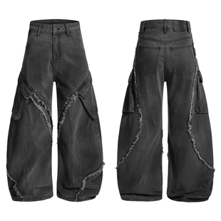 水洗毛须弯刀裤*BUGU*堆积感宽松 直筒阔腿版型 硬挺多口袋牛仔裤