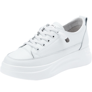 百丽女鞋子厚底小白鞋春软底套脚简约轻便减龄休闲板鞋U8N1DAM3