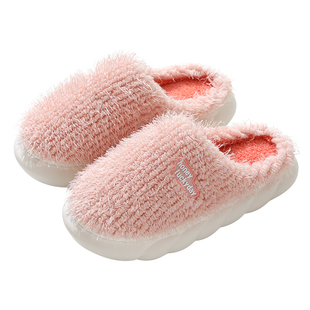 情侣棉拖鞋女秋冬季居家用室内防滑厚底踩屎感静音月子毛毛拖鞋男