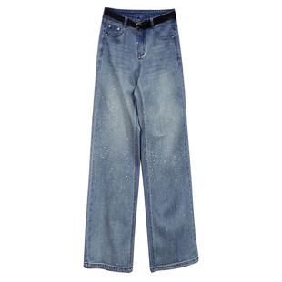 带钻牛仔裤女2026新款直筒裤满天星烫钻爆闪裤亮闪闪的裤子阔腿裤