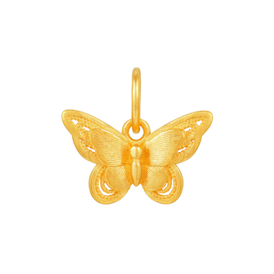 明牌珠宝小福蝶黄金吊坠 足金镂空蝴蝶日常通勤挂件项坠AFC0912