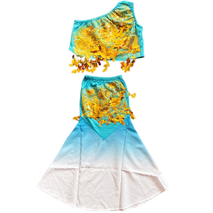 傣族舞蹈演出服装女童云南孔雀舞少数民族儿童女孩鱼尾裙表演服