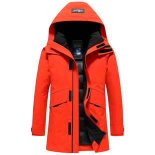 雪中飞羽绒服男女款时尚中青年情侣装连帽休闲中长款工装冬季外套