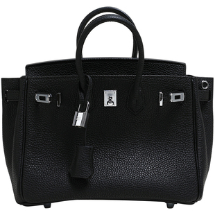 小优家包包 高定真皮女包 2025全品质升级版 黑色银扣铂金托特包