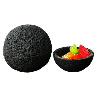 创意星球火山石球形圆形烟熏盅黑色月球餐具酒店分子料理位上盘子
