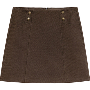 高腰毛呢A字短裙女小香风双排扣防走光内衬显瘦百搭呢子半身裙春