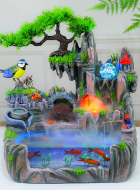 桌面假山喷泉景观风水轮加湿器客厅小型鱼缸自动循环水车流水摆件