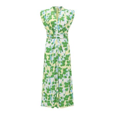 DVF春意绿大地花卉V领连衣裙