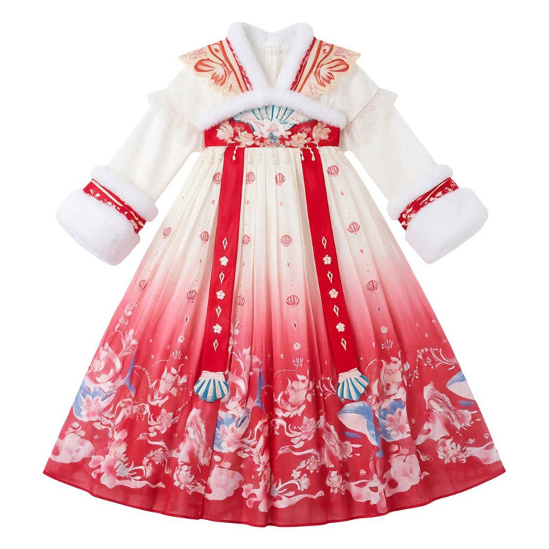 汉服女童秋冬加绒唐装古装连衣裙