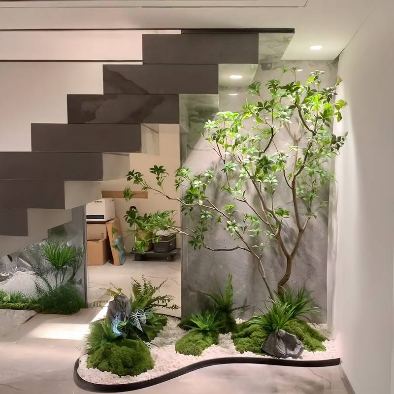 仿真植物造景景观橱窗楼梯下大型假绿植假树转角场景装饰室内布置