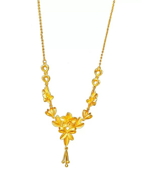 金店同款古法沙金花月佳期项链女