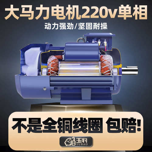单相电机220V纯铜线小型两相0.75/1.1/1.5/2.2/3KW高速异步电动机