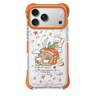 橙桔边框兔子小狗适用iphone17promax苹果16pro卡通15可爱14男女时尚包相机键亚克力半透四角防摔磁吸手机壳