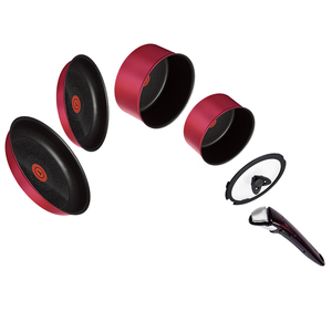 日本T-fal特福原装进口Tefal平底6层煎炒锅红点套装组合不粘锅具