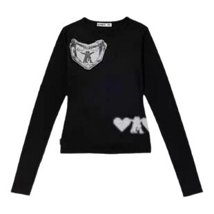 【现货】theBarnnet shell韩国爱心涂鸦圆领修身长袖打底衫T恤