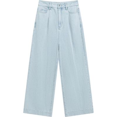 播简约凉感牛仔裤女夏季高腰显瘦宽松阔腿长裤DDR2KD5724