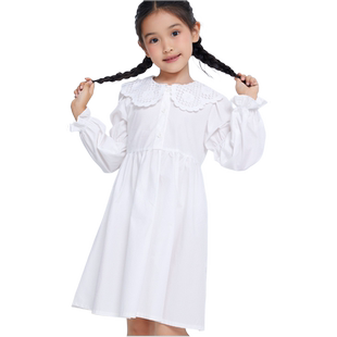 美特斯邦威童装女童连衣裙春季新款经典百搭甜美范钩花翻领棉布裙