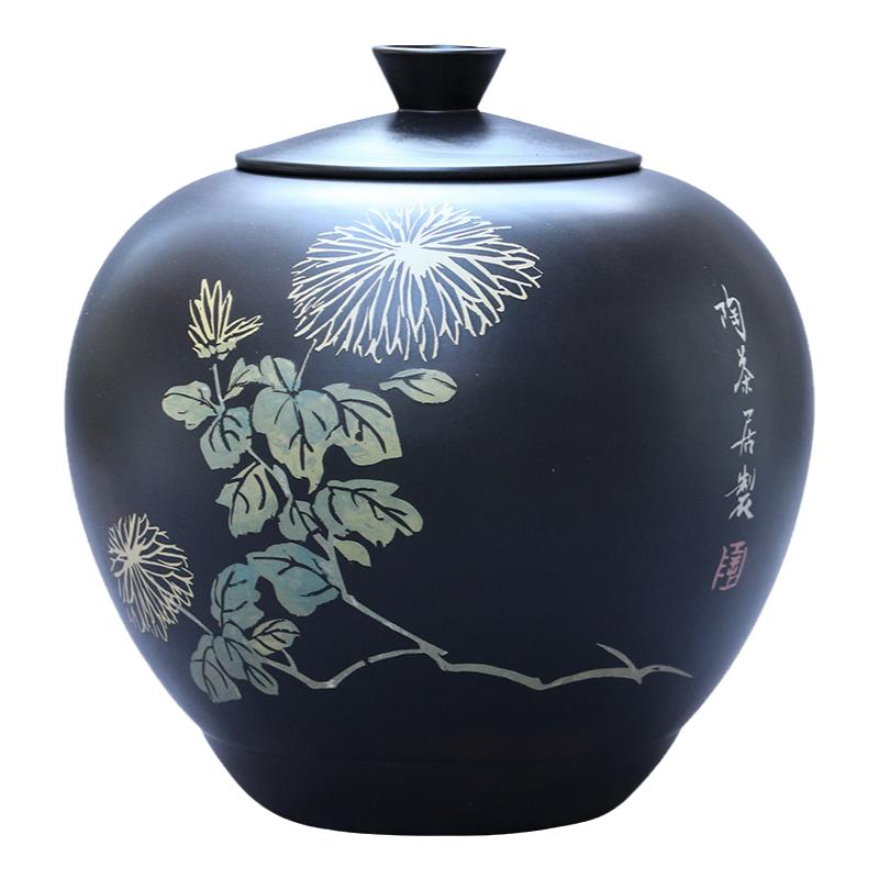 陶茶居建水紫陶彩填散茶罐福满罐
