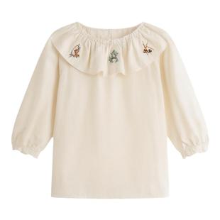 Oak Family春秋儿童长袖荷叶领上衣小女孩宝宝纯棉童装衬衫衬衣