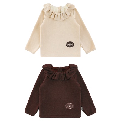 幼悠女童2025冬季新款荷叶领加绒加厚打底衫时尚显瘦百搭儿童t恤